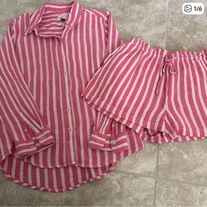 Universal Thread pink and white stripe cotton gauze set size